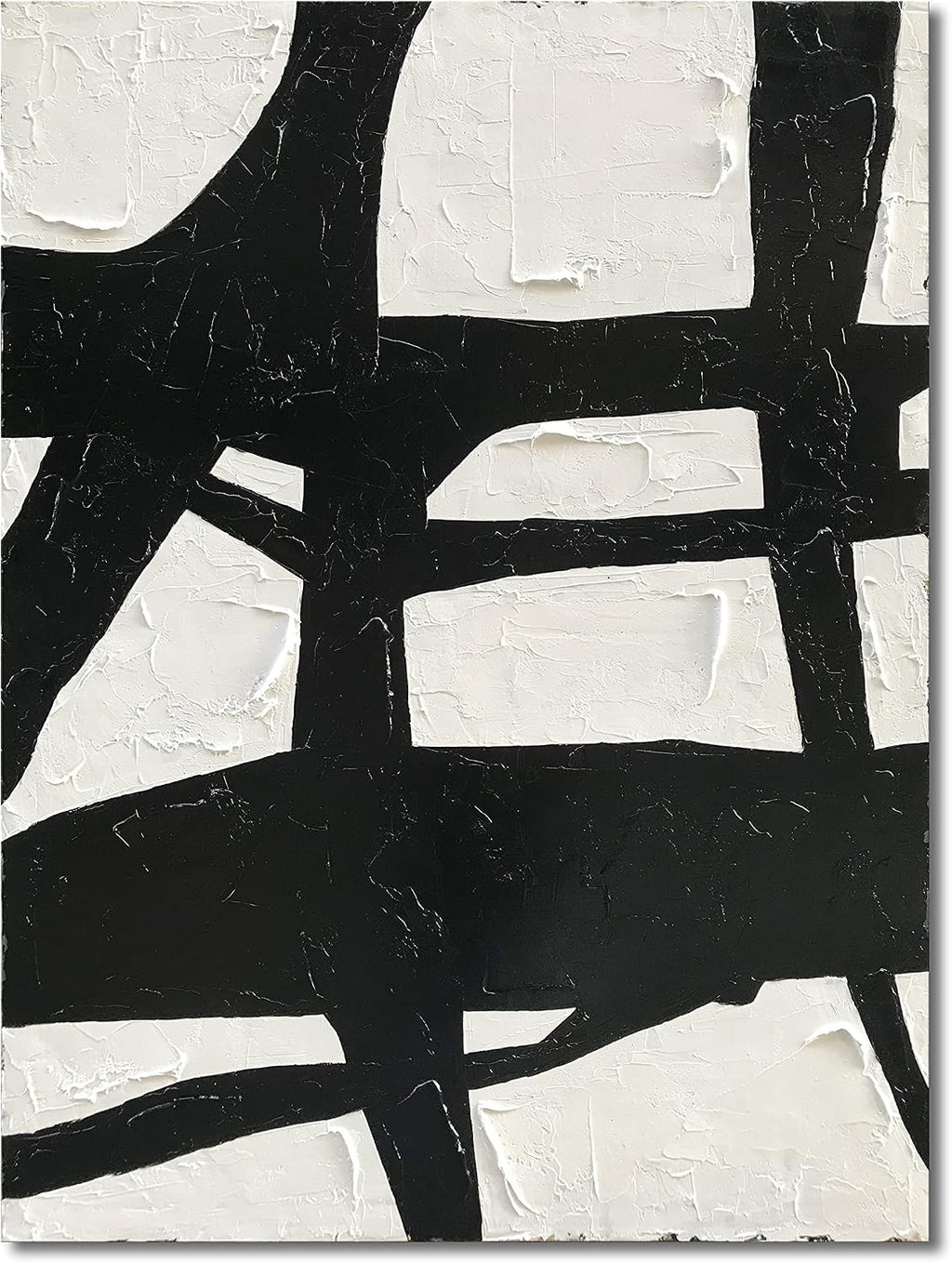 NANKAI Art Hand Painted Large Black and White Abstract contemporary minimalist oil painting work It is suitable for decorating the interior office walls and its size is 48x36 inches