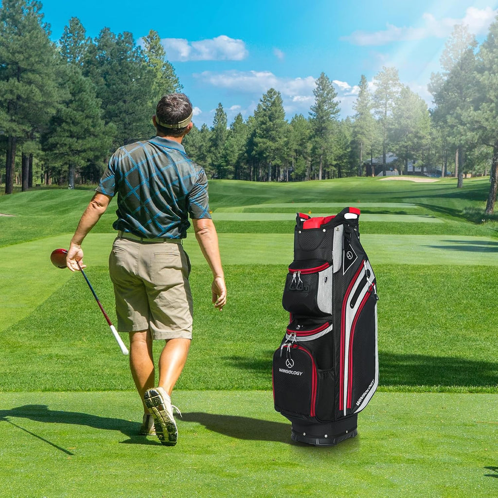 Max Lightweight Golf Cart Bag with Dual Handles and 14 Way Individual Full Length Dividers, Golf Club Bag with 11 Pockets, Large Putter Well, Double Strap Cooler for Men & Women
