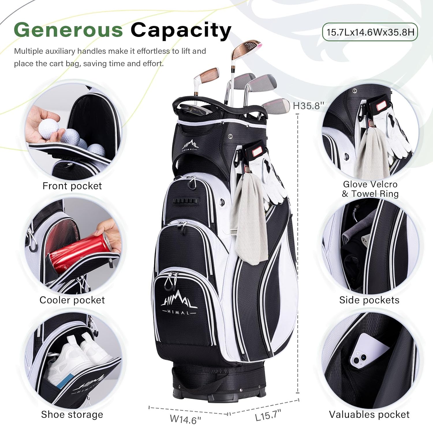 uniHimal Golf Cart Bag with 14-Way Divider Top, Ample Storage Space, Men's Golf Bag with Handles and Umbrella Holder