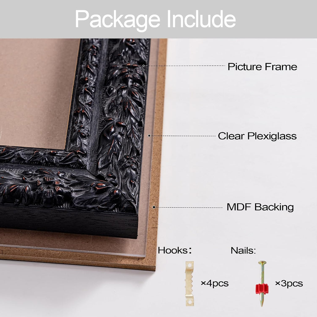ArtXO Black 20'x28' Picture Frames: Wood Wall Hanging Frames Display 20 x 28 Pictures Poster, Vertical/Horizontal Frame with Glass and Back