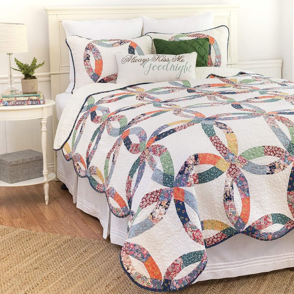 C&F Home Heritage Double Wedding Ring Patchwork Premium 2-Piece Twin Bedding Set All Seasons Luxury Vintage Machine Washable Reversible Lightweight Quilt Bed Bedroom Anniversary Romantic Gift Decor