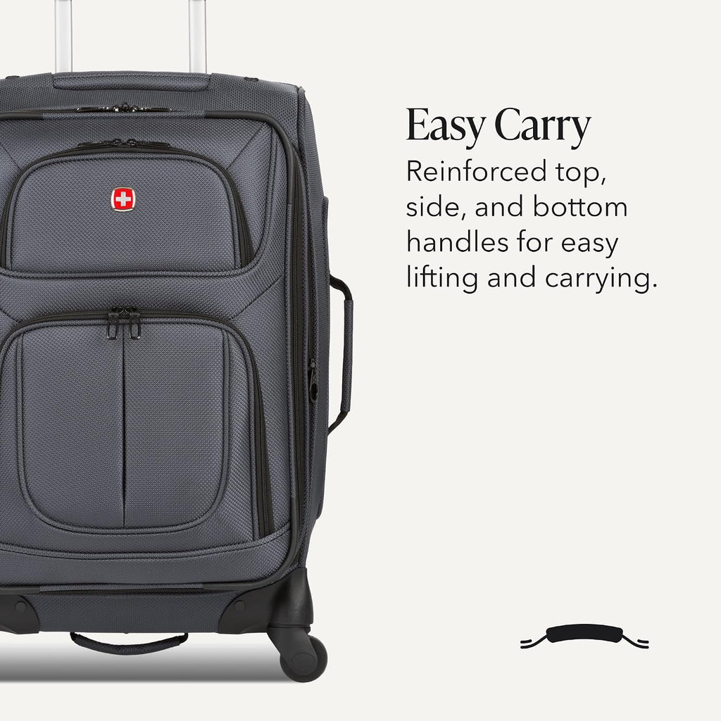 SWISSGEAR Sion Softside Expandable Spinner Luggage Durable Lightweight Travel Suitcase, Dark Grey, Carry-On