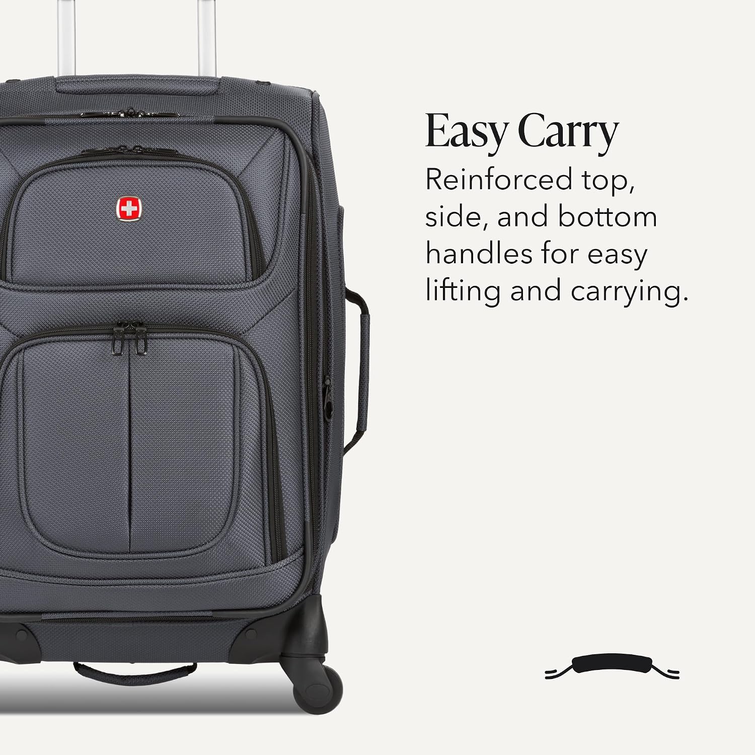 SWISSGEAR Sion Softside Expandable Spinner Luggage Durable Lightweight Travel Suitcase, Dark Grey, Carry-On
