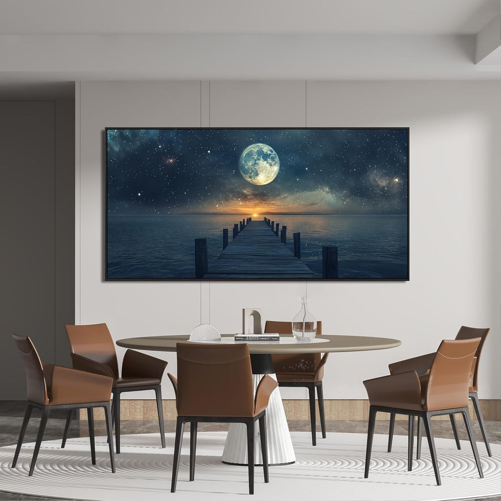 Canvas Wall Art Decor Large Framed Wall Art Prints Wall Art Pictures for Living Room Canvas Art Wall Decor Landscape Coastal Wall Art Star Moon Artwork for Walls Home Office Aesthetic Decor 29' x 58'