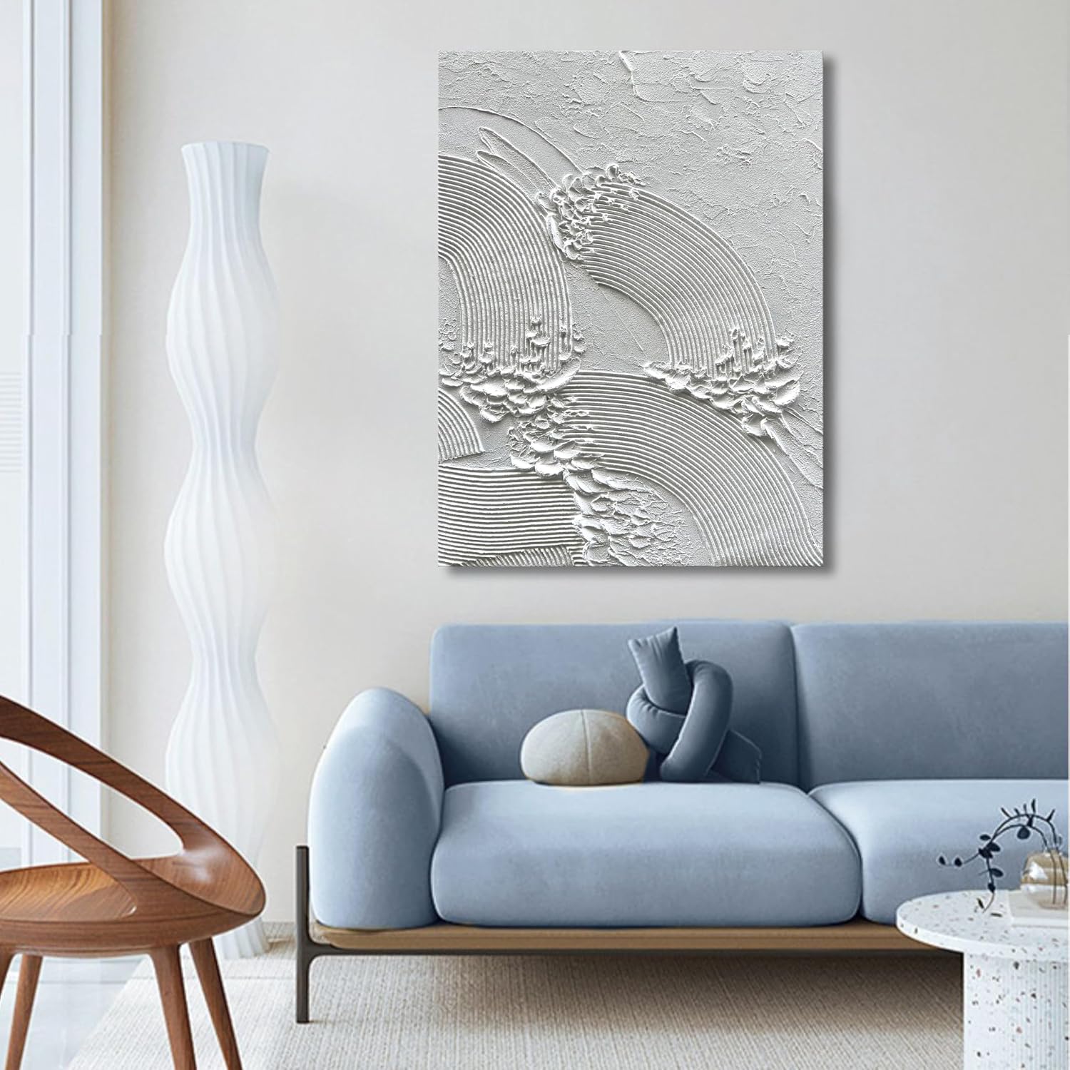 NANKAI Art White Thick Texture Abstract Oil Painting Hand-Painted Sea Texture Oil Painting Home Wall Art Deco 40x28 inches