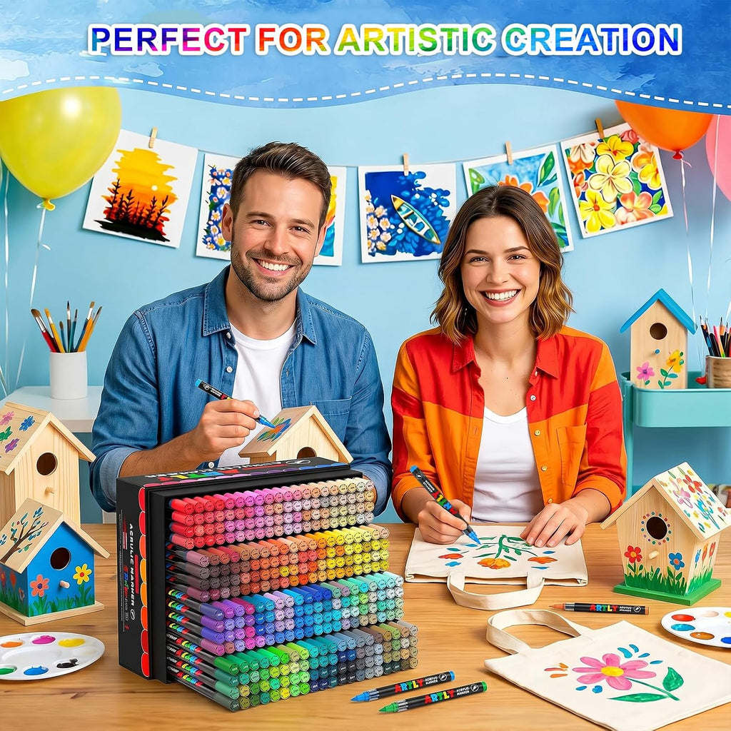 320 Colors Soft Brush Tip Acrylic Markers Set, Paint Pens for Rock, Wood, Fabric, Canvas, Glass, DIY Crafts, Waterproof Paint Markers, Vibrant Acrylic Pens for Artists and Art Projects