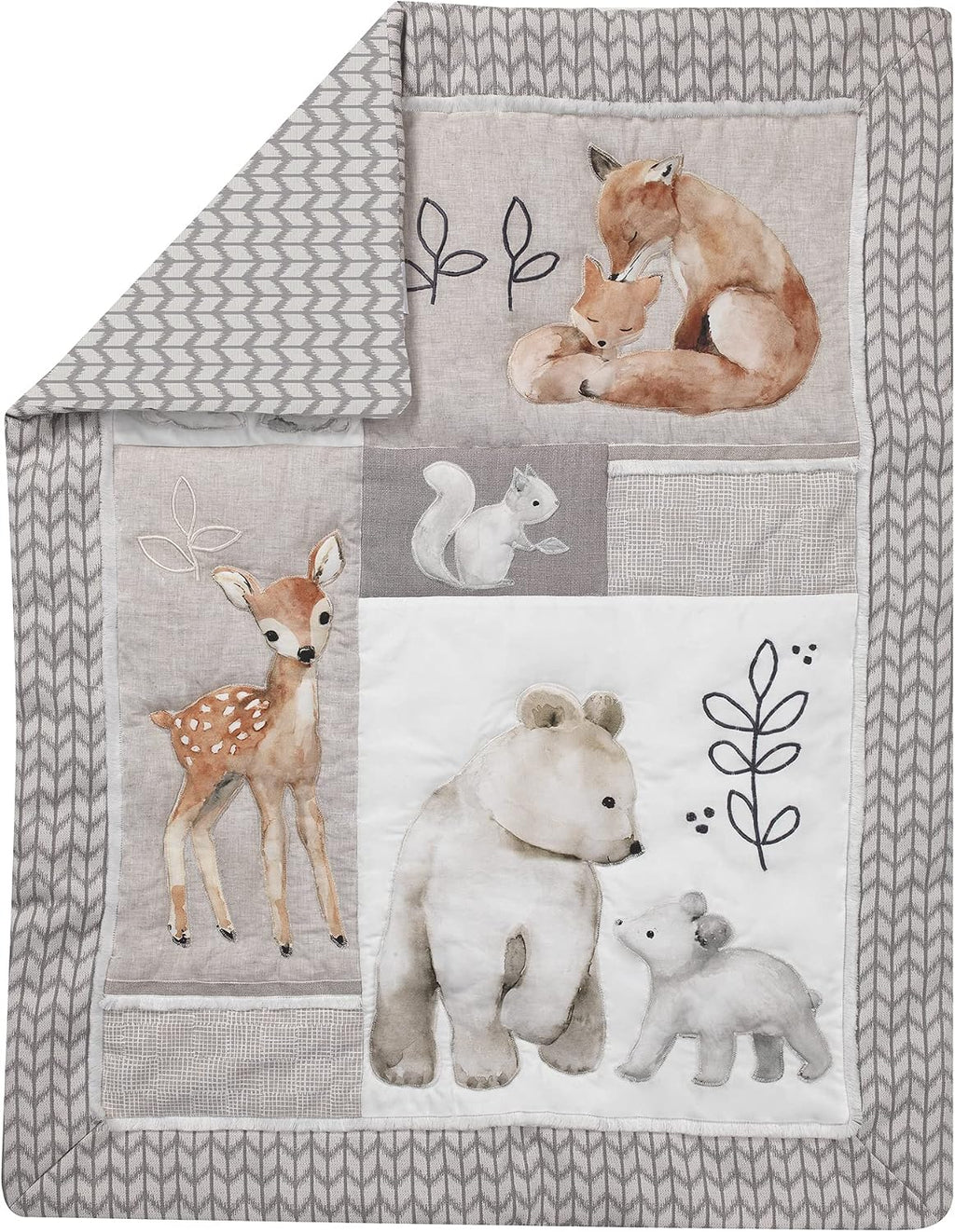 Lambs & Ivy Painted Forest 4-Piece Crib Bedding Set - Gray, Beige, White