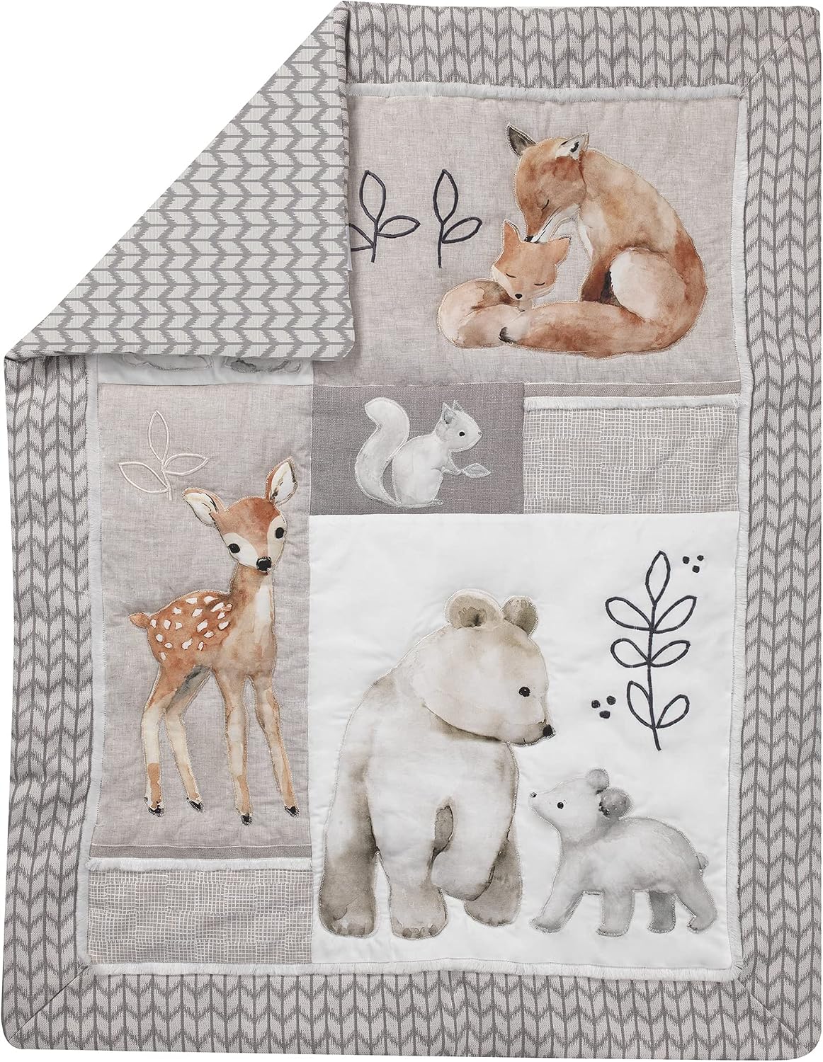 Lambs & Ivy Painted Forest 4-Piece Crib Bedding Set - Gray, Beige, White