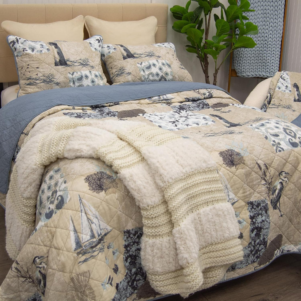 Donna Sharp Seascape-King Quilt Set, Measures 110 x 90, Includes 1 Quilt and 2 King Shams, Machine Washable