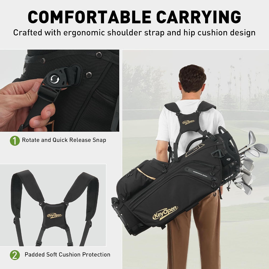 Lightweight Golf Stand Bag, 14 Way Golf Bags with Full Length Dividers for Men Women, Encrypted 900D Weather-Proof Club Carry Bag with Ergonomic Dual Strap, Cooler Pockets, 9 Pockets