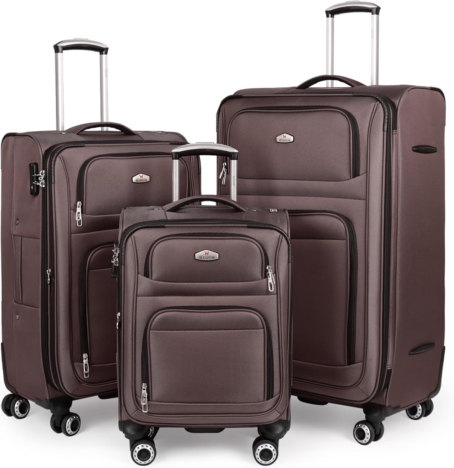 Softside Luggage Sets 3 Piece,Expandable Lightweight Durable Suitcase Sets Double Spinner Wheels w/Combination LOCK （20''/26''/30''）#Coffee