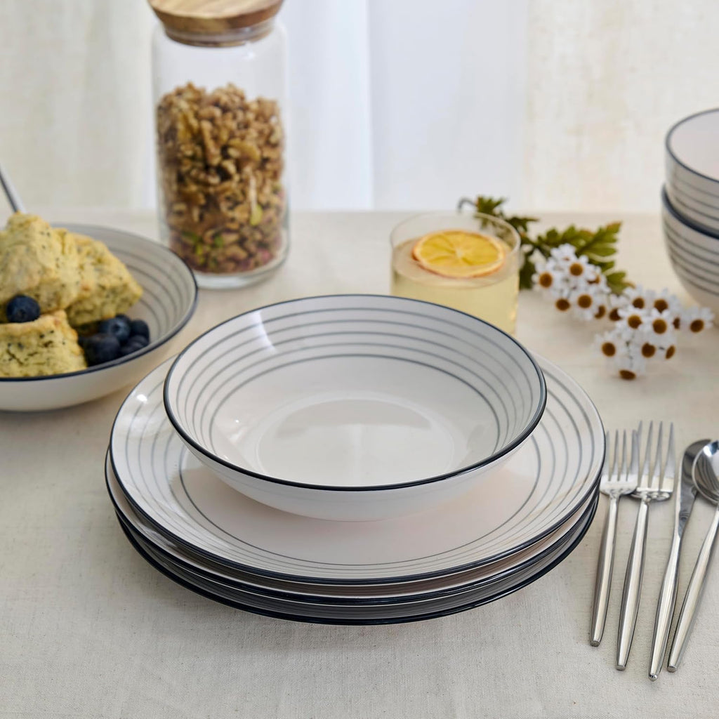 Earth & Clay Zeke 24-Piece Dinnerware Set Earthenware, Plates and Bowls Set, Dishwasher and Microwave Safe Dishes, Dish Set for 8, Grey