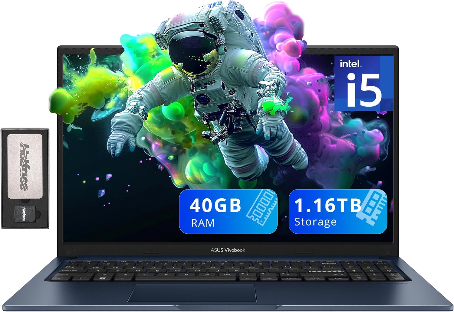 ASUS Vivobook 15 Business Laptop, 15.6' FHD Display, Intel i5-1235U, 40GB RAM, 1.16TB Storage(1TB SSD+160GB Docking Station Set), Intel Iris Xe Graphics, Webcam, Numeric Keypad, Win 11, Blue