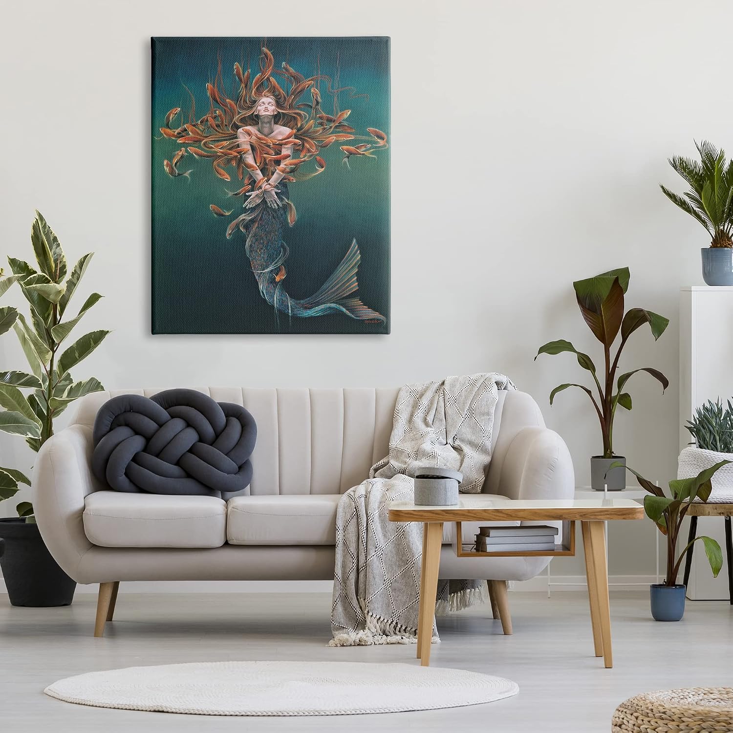 Stupell Industries 'Mermaid Fish Swirling Painting', Canvas Art, 36 x 48 Inches, Easy to Hang and Sturdy, Made in USA, by Sheila Wolk