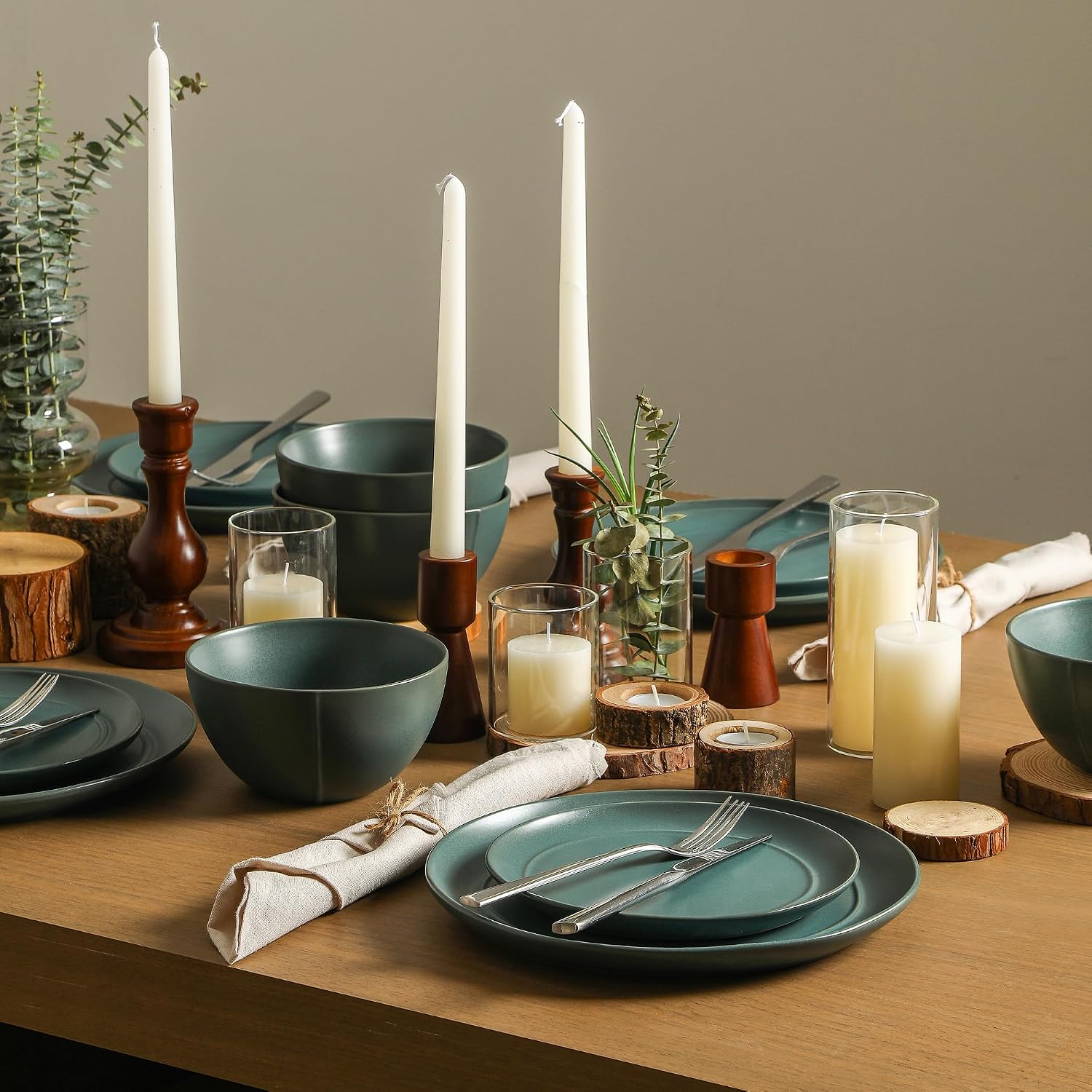 Stone Lain Infinity 24-Piece Dinnerware Set Stoneware, Plates and Bowls Set, Dishwasher and Microwave Safe, Dish Set for 8, Green