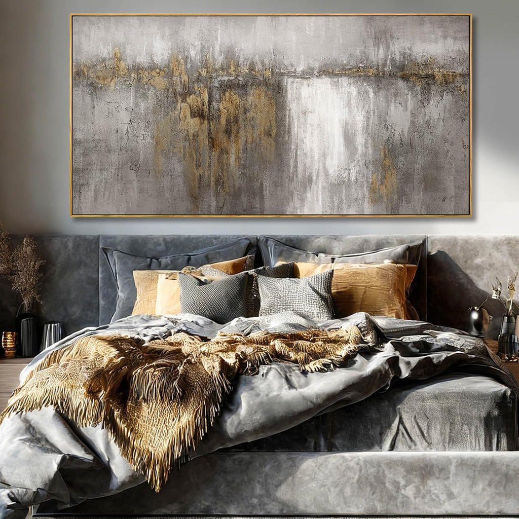 Abstract Hanging Art Grey and Gold Poster Print Neutral Decorative Pictures 36'x70' Poster for Bedroom Artwork for Office