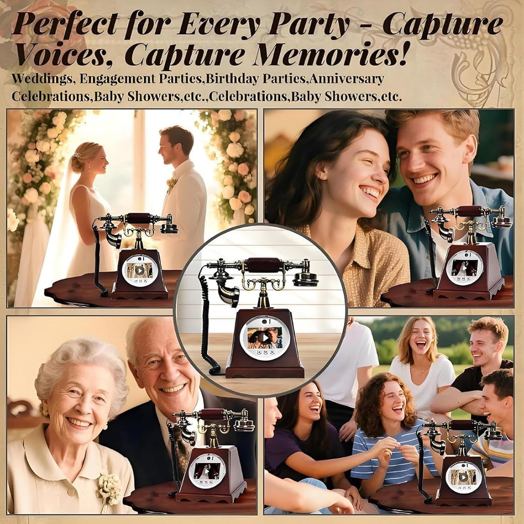 Vintage Wedding Phone Guestbook, Video Audio Phone Guestbook, Customized Video Audio Guest Book, 5000Mah, Volume Adjustable, 7H Battery Life, for A Variety of Memorable Party Occasions A