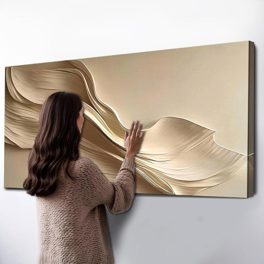 Tailored Canvases Beige Abstract Minimalist Wall Art – Modern Waves Design for Living Room or Office - Neutral Beige Canvas Painting Decor – Contemporary Wall Accent in Minimalist Abstract Style 48x24