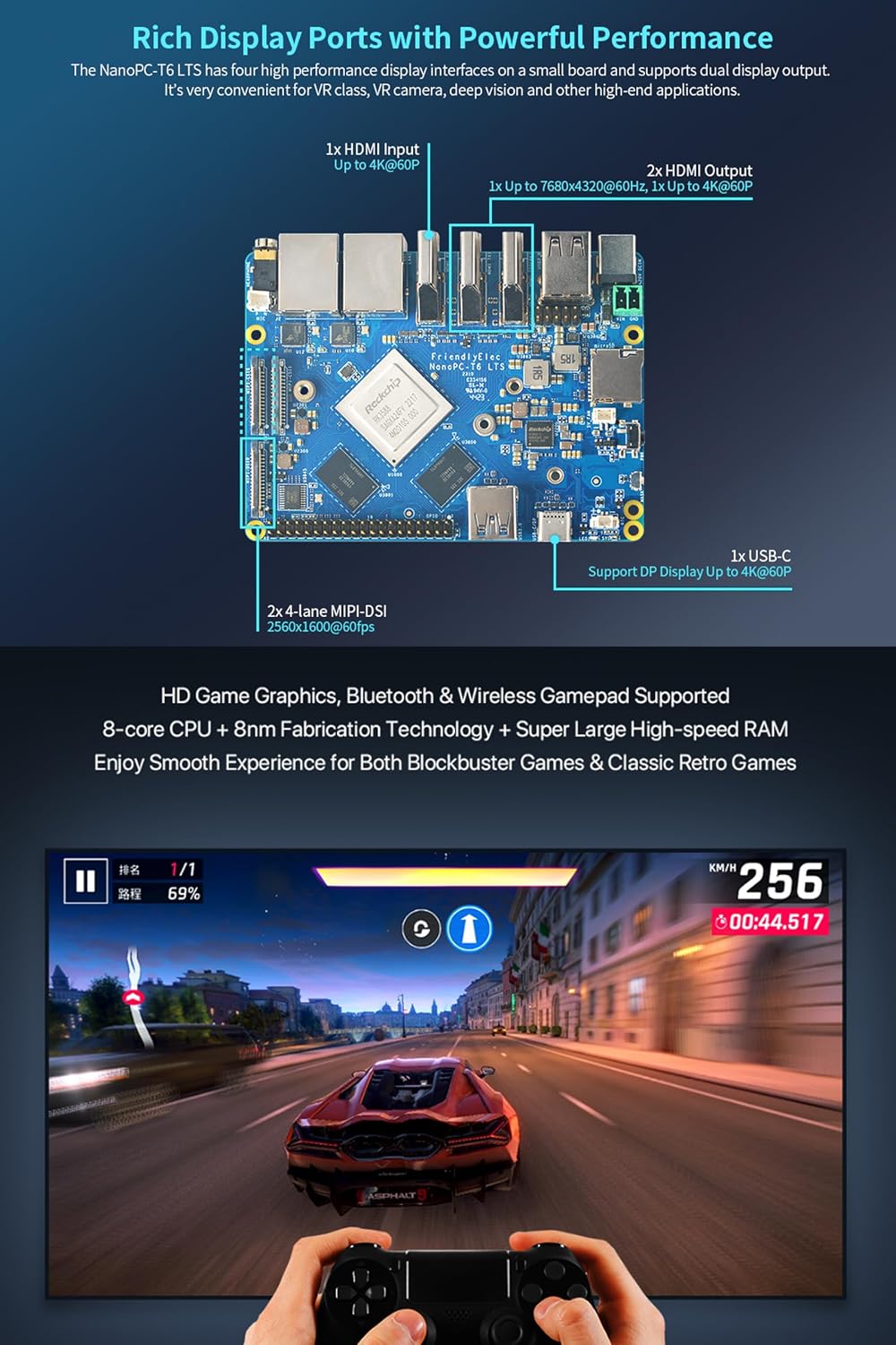 NanoPC-T6 LTS Mini Computer WiFi Router, Office Home Smart IoT Gateway, Rockchip RK3588 CPU 6Tops NPU, with 2X PCle 2.5G Ethernet Port for AI edge computing, Support M.2 NVMe SSD Module (8+64GB)