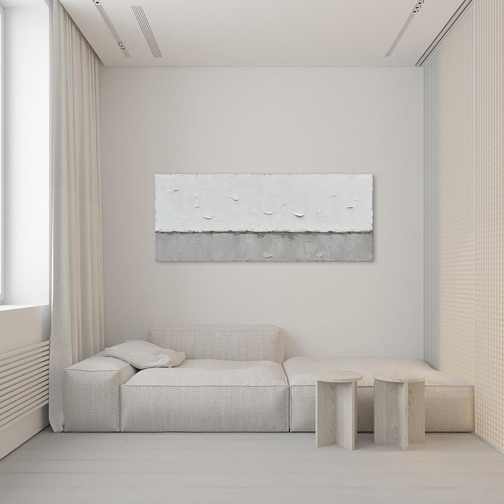 NANKAI Art A large modern art painting in a minimalist grey and white style, suitable for wall decoration in homes or offices. 24x60 inches