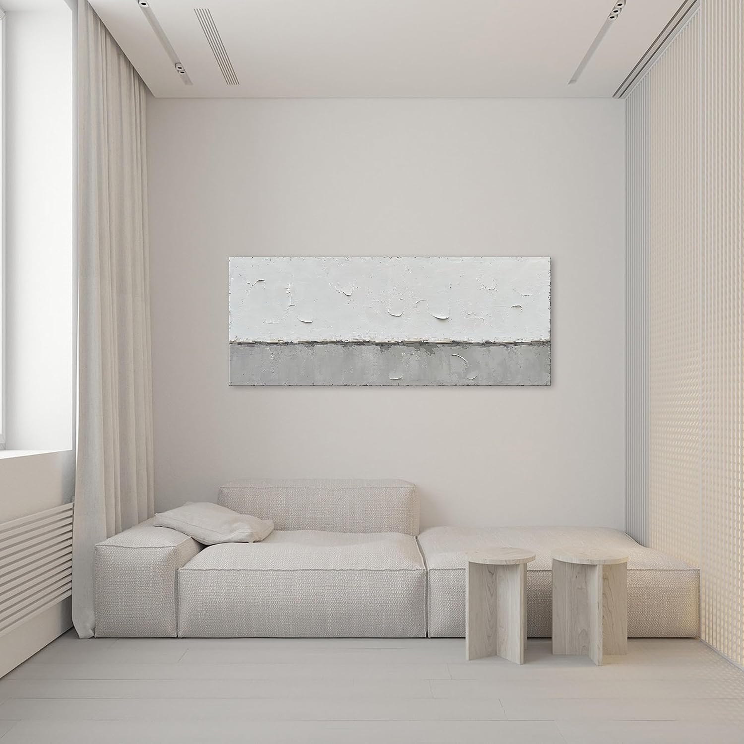 NANKAI Art A large modern art painting in a minimalist grey and white style, suitable for wall decoration in homes or offices. 24x60 inches