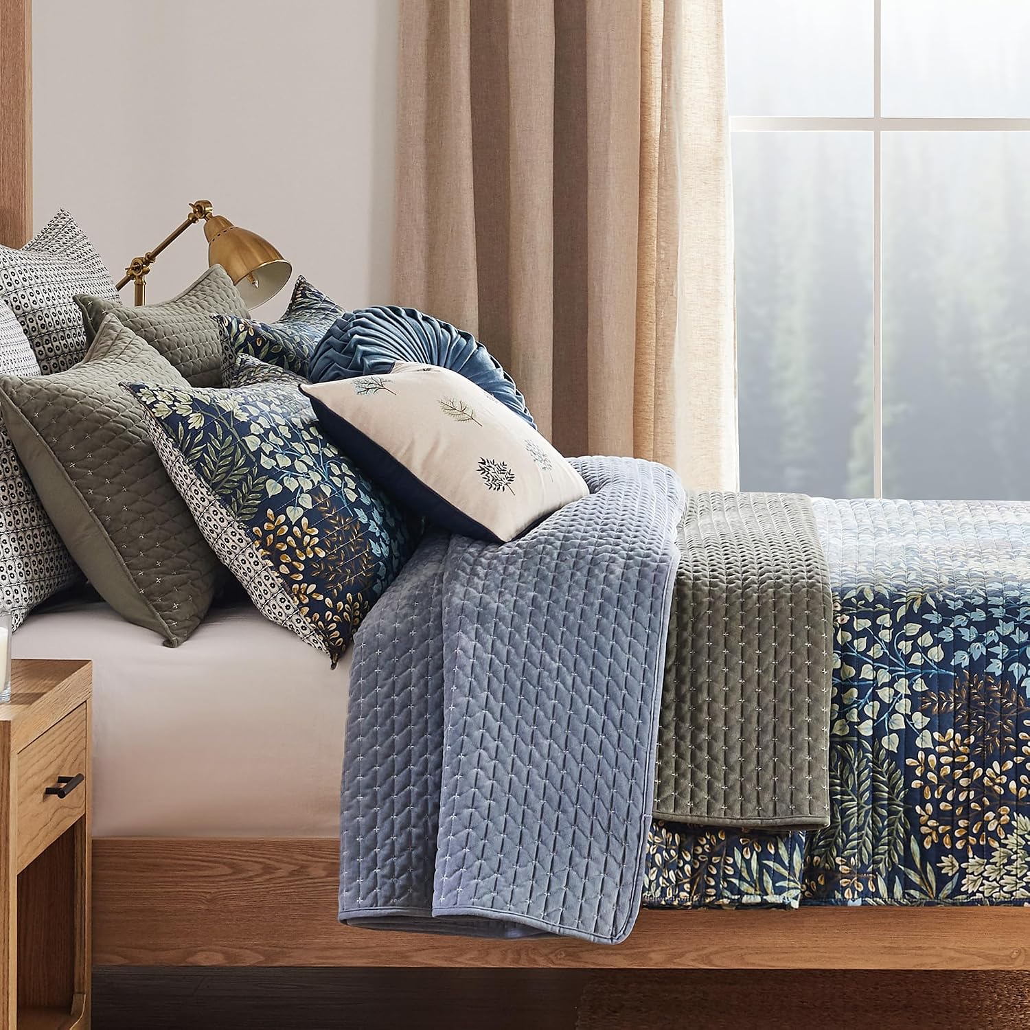 Levtex Home English Forest Navy Reversible King/Cal King Quilt Set (106x92in) and 2 Pillow Shams (36x20in) - Floral - Navy, Green - Rayon King Size Quilt Bedding Set - Lightweight, Soft, Pre-Washed