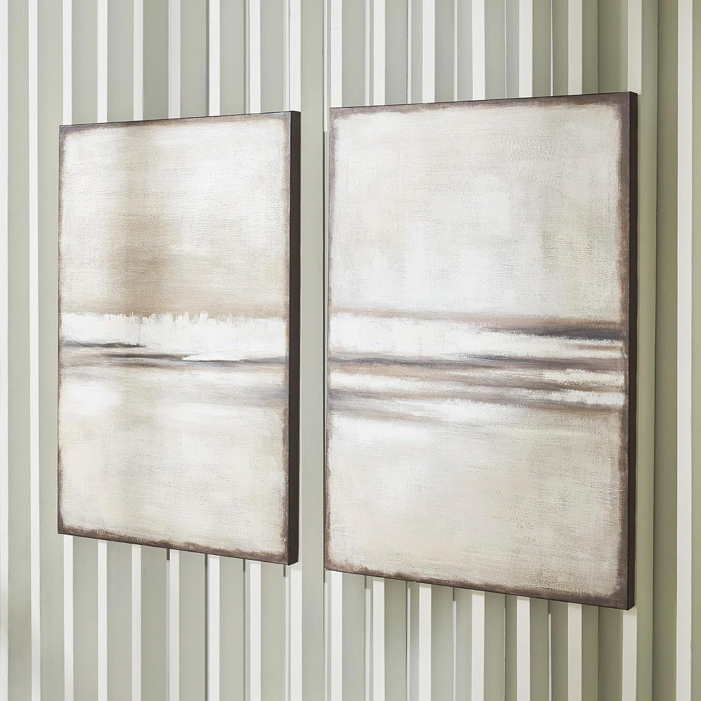 Signature Design by Ashley Brockdunn Modern Rectangular Abstract Hand-painted Wrapped Canvas Wall Art 24 x 36 Inches, Set of 2, Beige & Light Brown