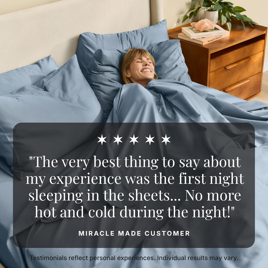 Miracle Made Breathable Cotton Bed Sheets, 4-Piece Set – Silver-Treated, Soft and Cool-to-the-Touch Lightweight Bedding Designed for Hot Sleepers – Queen Size, Slate Blue