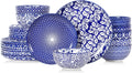 Selamica Ceramic Plates and Bowls Sets,24 Pieces Dinnerware Sets for 8,Scratch Resistant Dish Set for family gathering,Dishwasher & Microwave Safe, Vintage Blue