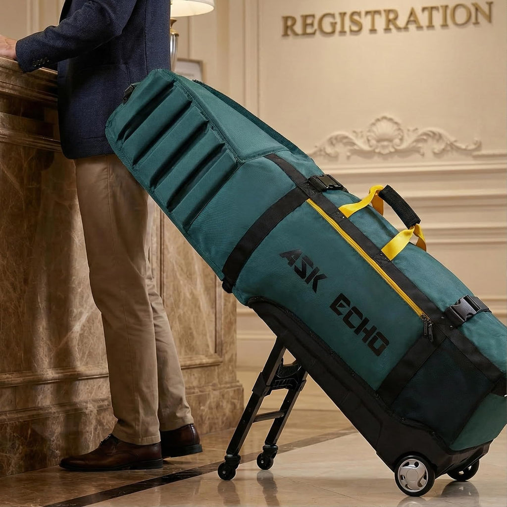 ASK ECHO Locklink StableRoller Golf Travel Bag with 4-Wheel Rolling System, Extendable Support Stand Legs