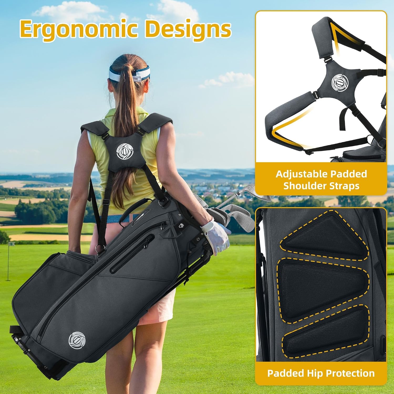 Golf Stand Bag 14 Way, Lightweight Golf Bags for Men Women with Stand, Padded Ergonomic Double Strap, Full Length Dividers, Multiple Pockets, Rain Hood