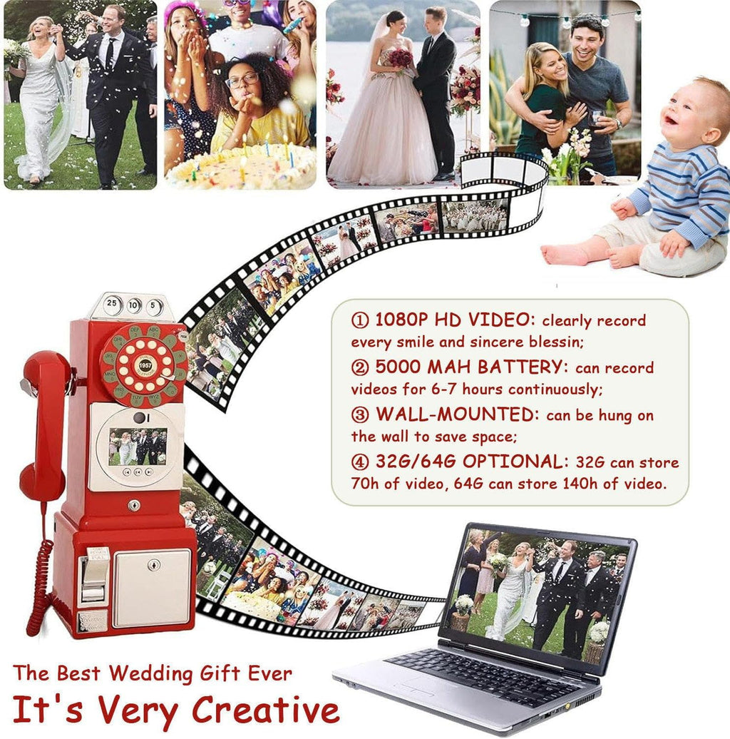 Video Audio Guest Book Wedding Phone, 1080P HD Video Phone Guestbook, Preserve Your Special Occasions, for Wedding Bridal Shower, Birthday, Graduations Black-32GB