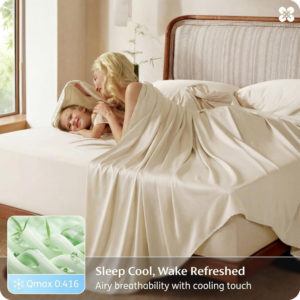 Bedsure 100% Organically Grown Bamboo Viscose King Size Sheets Set | Cooling Bedsheets for Hot Sleepers | Luxury Silky Soft | 18' Deep Pocket with Corner Straps | Oeko-Tex Certified [Beige]