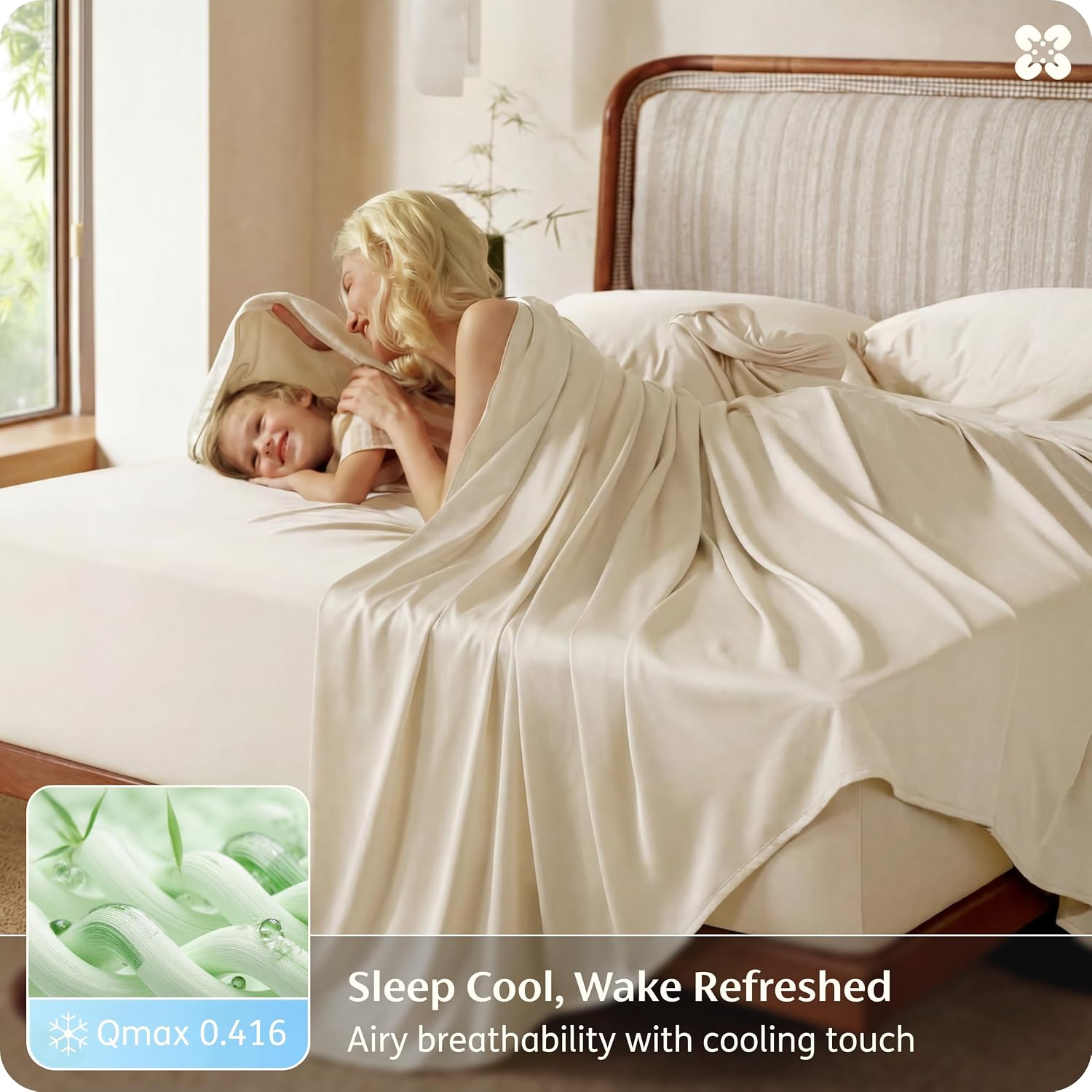 Bedsure 100% Organically Grown Bamboo Viscose King Size Sheets Set | Cooling Bedsheets for Hot Sleepers | Luxury Silky Soft | 18' Deep Pocket with Corner Straps | Oeko-Tex Certified [Beige]