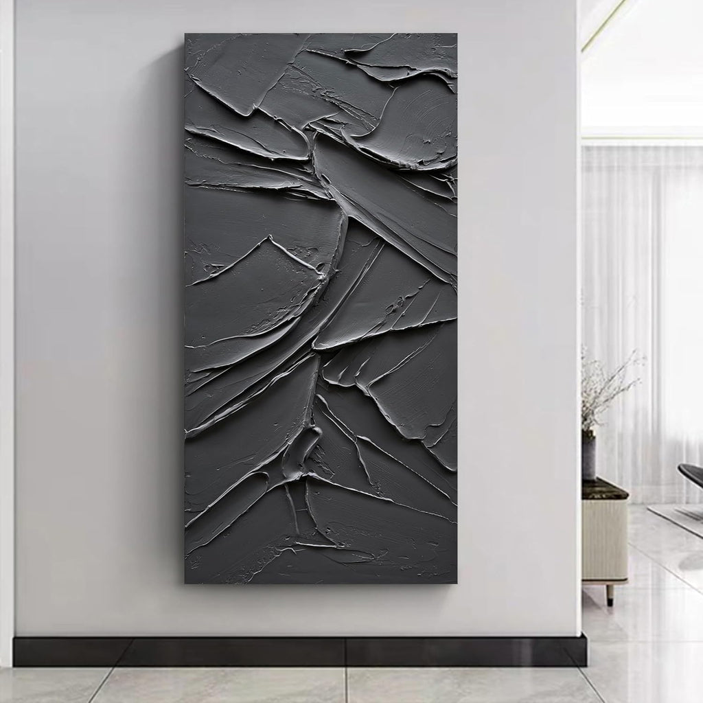 NANKAI Art Hand Painted Black Canvas Wall Art 48x24 inch Abstract Modern Oil Painting Contemporary Textured Wall Art Minimalist Artwork Home Decor