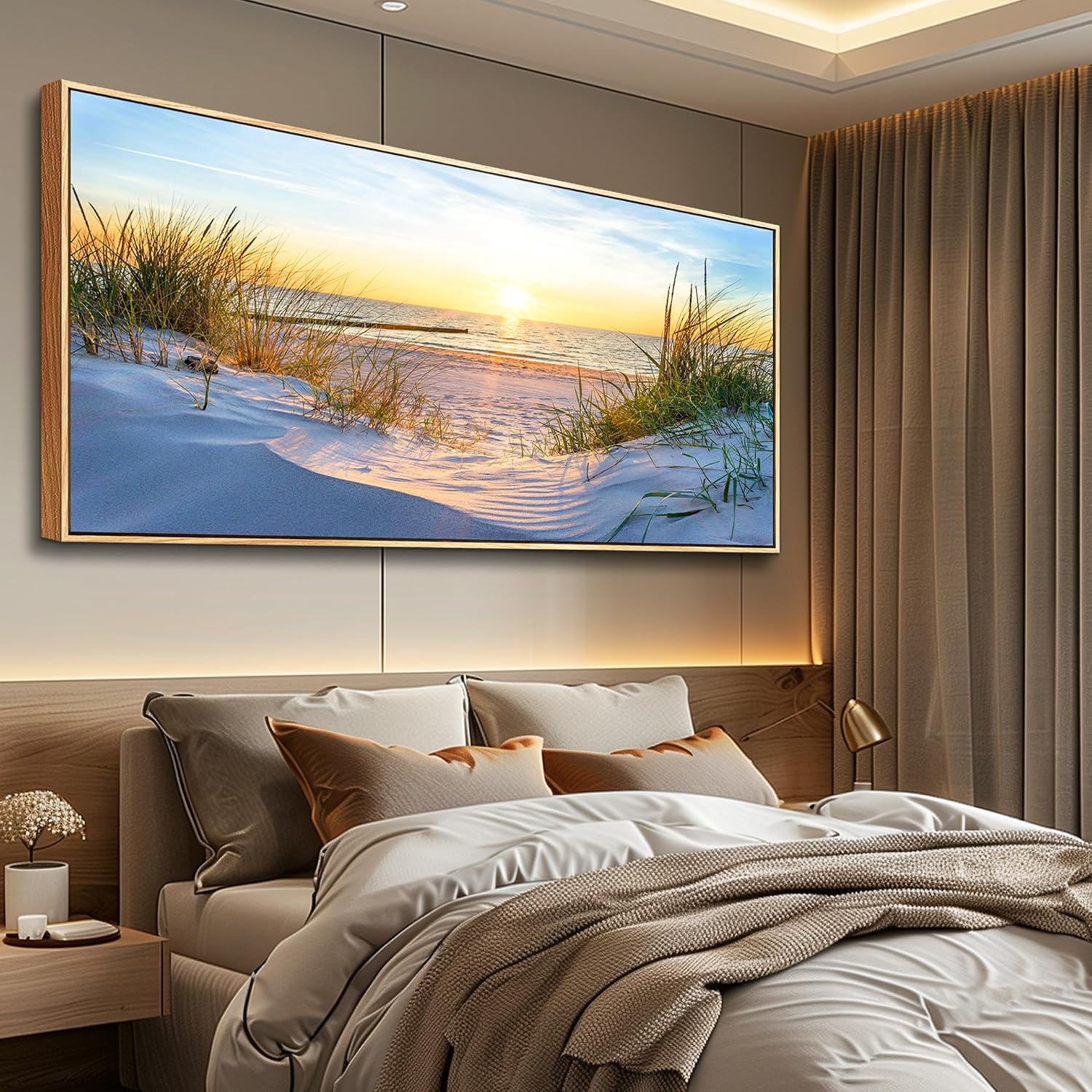 MHARTK66 Large Wall Art For Living Room Wall Decor For Office Ocean Painting Bedroom Wall Decorations Sunrise And Sunset Pictures Artwork For Modern Wood Framed Beach Canvas Prints Poster 72l X 32w