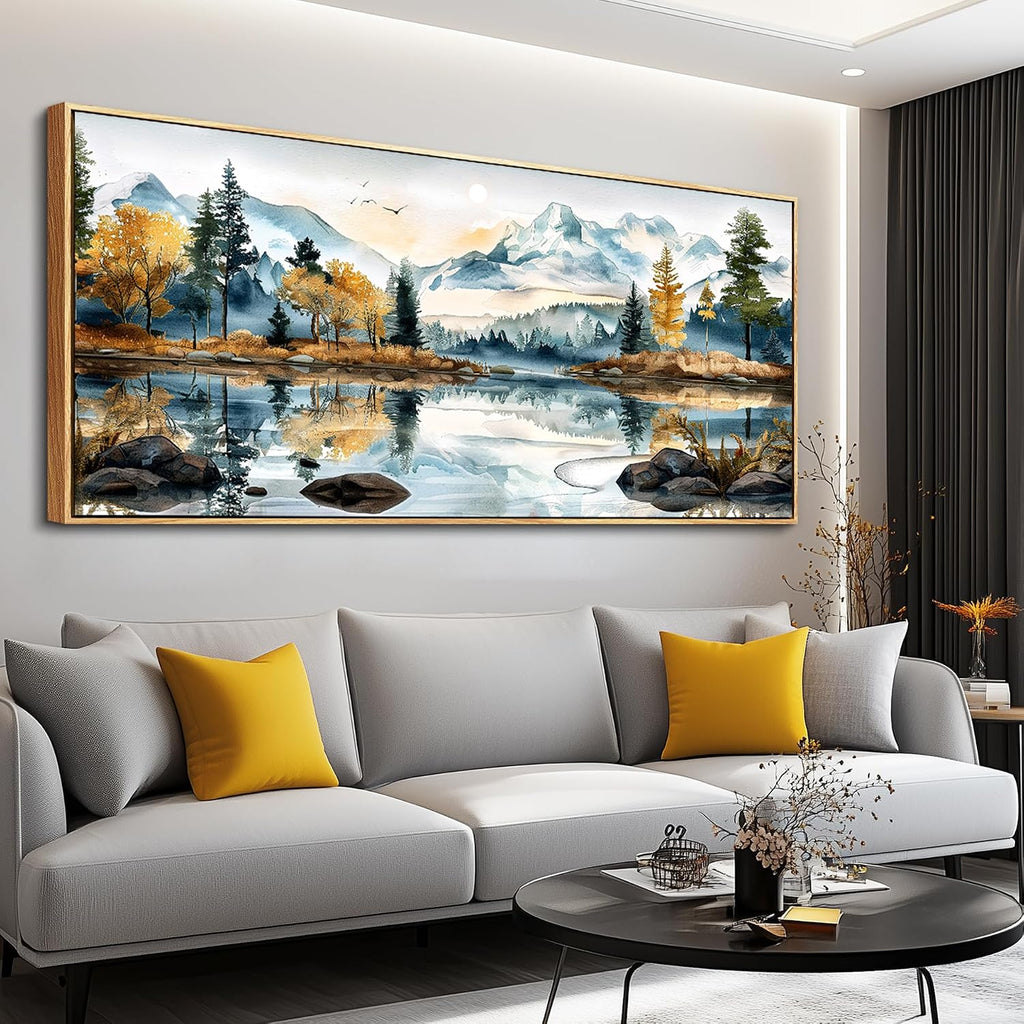 ERQINHUA Large Abstract Wall Art Living Room Wall Decor for Bedroom Office Decoration Watercolour Paint Tree Lakeside Landscapes Picture Canvas Artwork Home Decor Ready to Hang 32x72 In Wood Framed