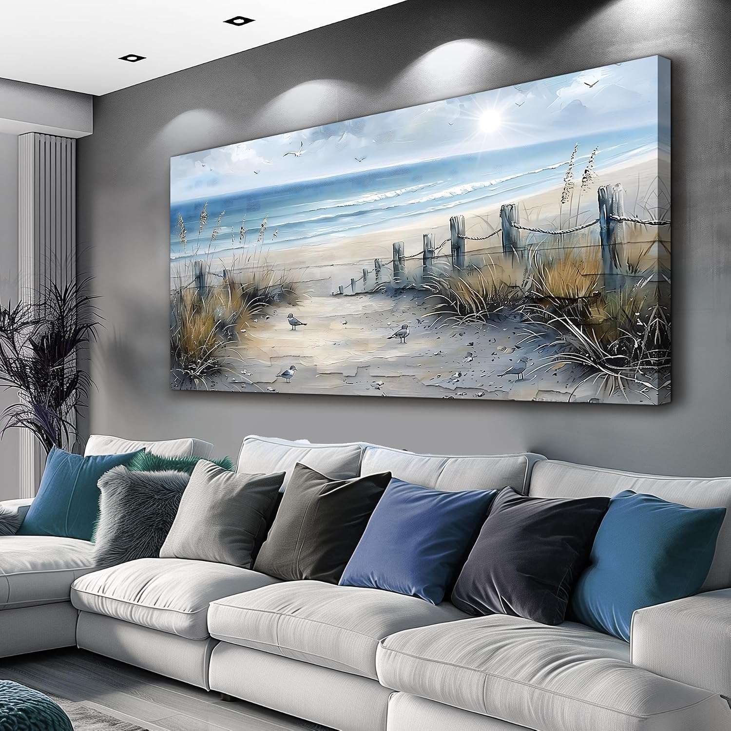 FUHAIHUA Canvas Wall Art For Living Room Large Wall Decorations For Office Modern Bedroom Wall Decor Beach Pictures Blue Ocean Sea Wave Paintings Artwork Aesthetics Posters Home Decor 30X60 In