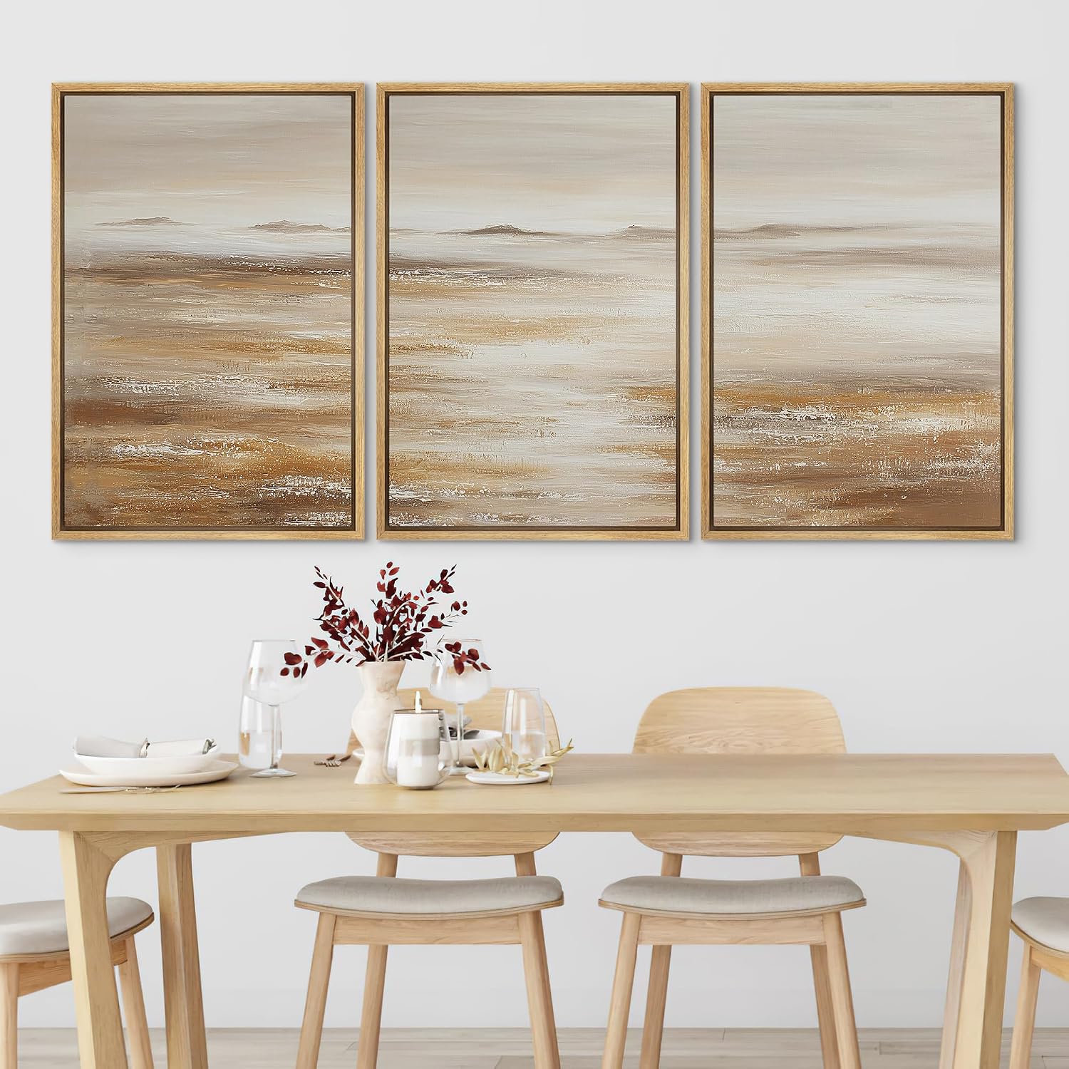 SIGNLEADER Framed Canvas Print Wall Art Set Soft Earth Tone Minimal Landscape Illustrations Minimal Decorative Bohemian for Living Room, Bedroom, Office - 24'x36'x3 Natural