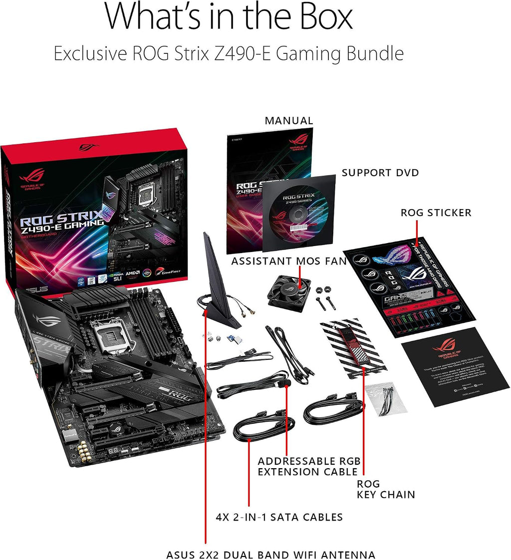 ASUS ROG Strix Z490-E Gaming Z490- WiFi 6, LGA 1200 (Intel 10th Gen) ATX Gaming Motherboard, 14+2 Power Stages, DDR4 4600, Intel 2.5 Gb Ethernet
