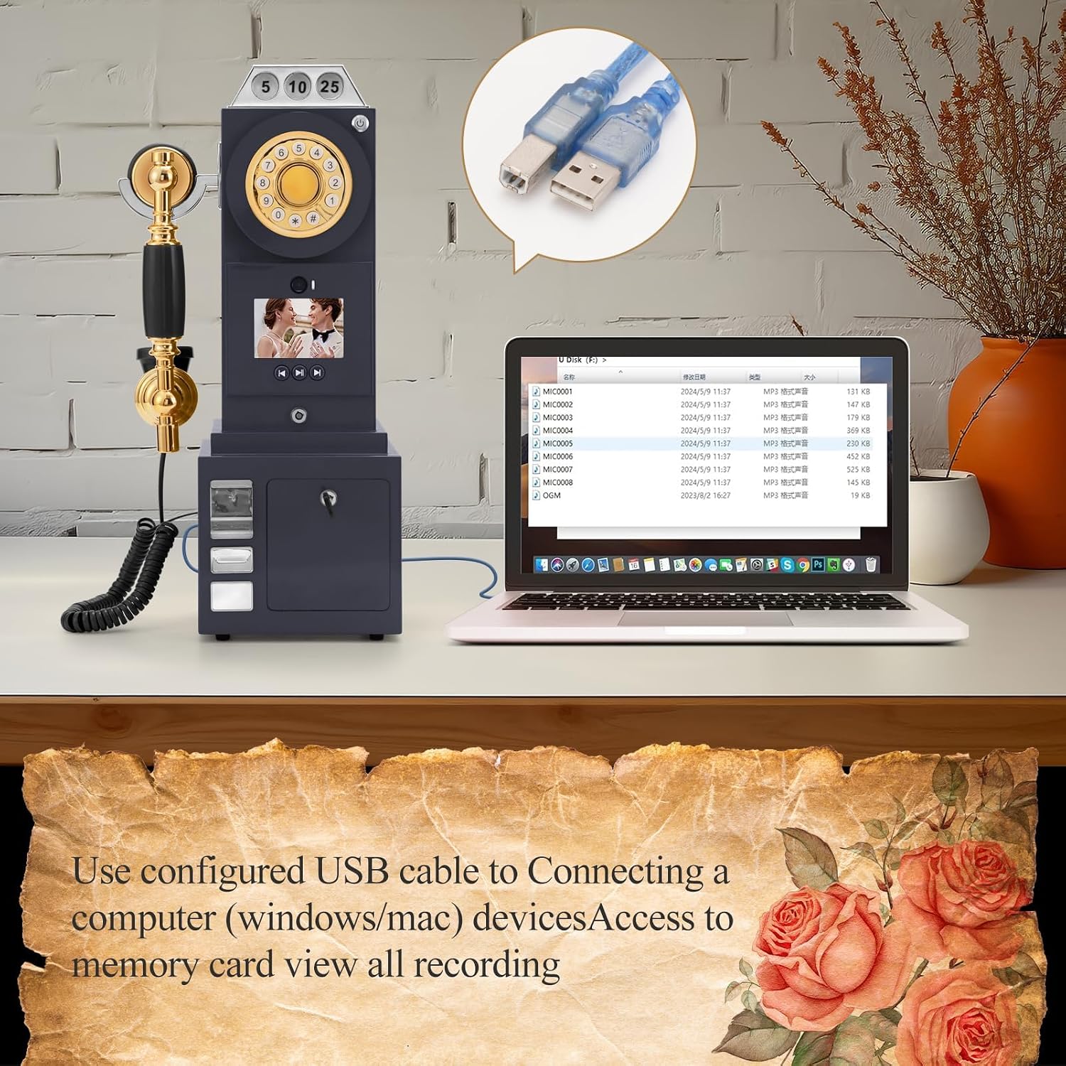 UKBW Video Audio Guest Book Wedding Phone, Record Customized Video Audio Messages, Preserve Your Special Occasions, Ideal for a Variety of Memorable Party Occasions(Black)