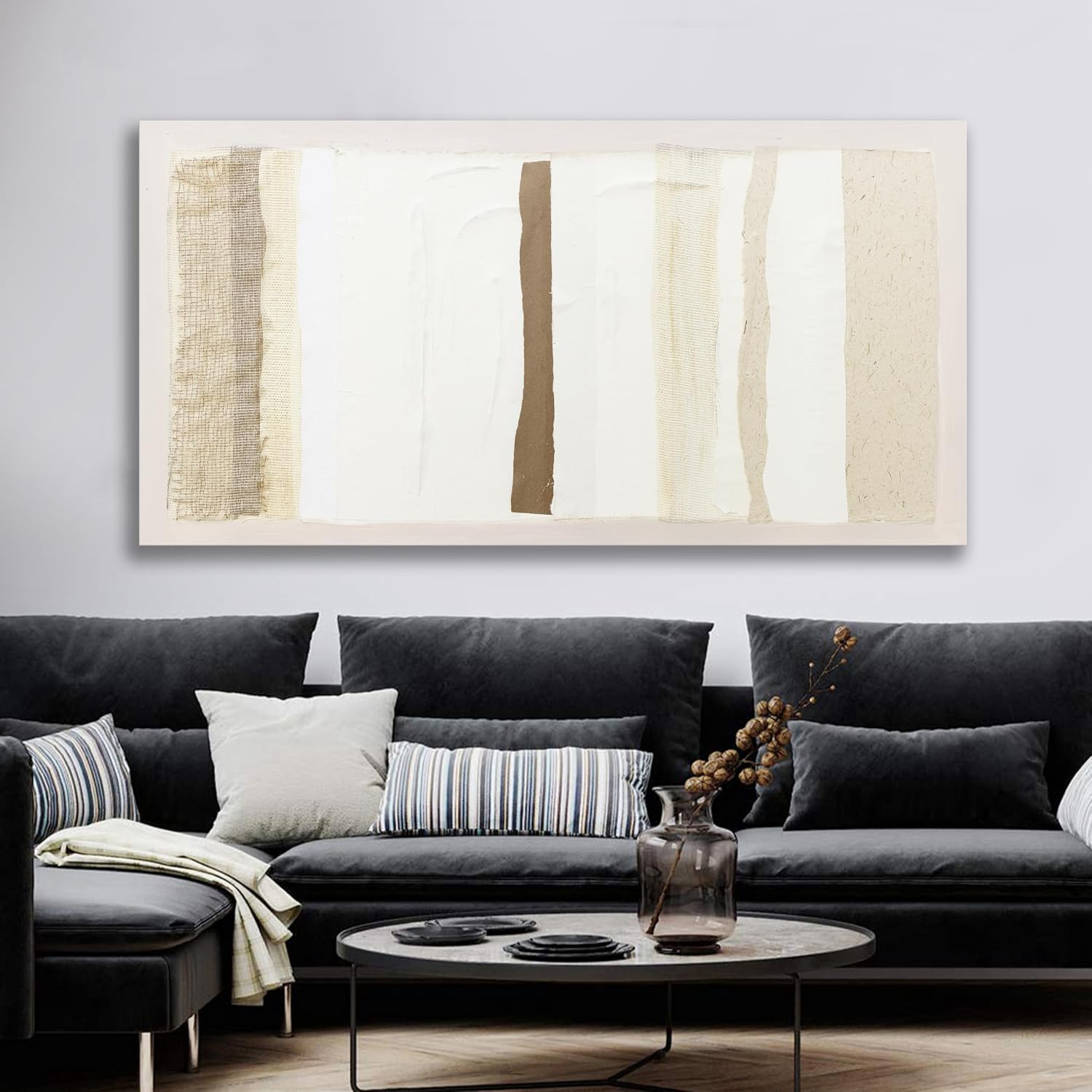 Neutral Wall Art Decor Modern Canvas Art Wall Decor Brown And White Artwork for Walls Oversized Wall Art Prints Large Wall Art for Living Room 29'X58' for Room Bedroom Office Decor
