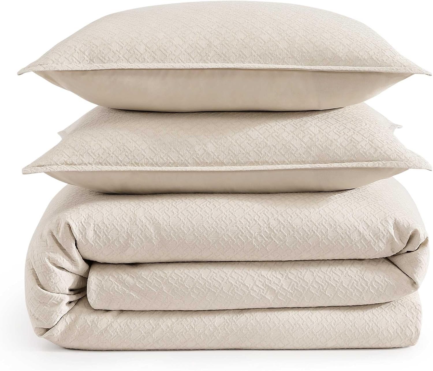 Tommy Hilfiger - King Comforter Set, Soft Textured Cotton Matelassé Bedding, Medium Weight for Year Round Comfort, 3 Piece Bed Set with Matching Pillowcases (Monogram Beige)