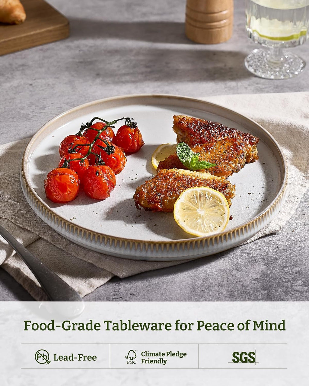 famiware Star Dinner Plates for 6, 10 inches Plate Set, Scratch Resistant, Stoneware Dinnerware, Kitchen Modern Rustic Serving Dishes, Cappuccino White (Pack of 2)