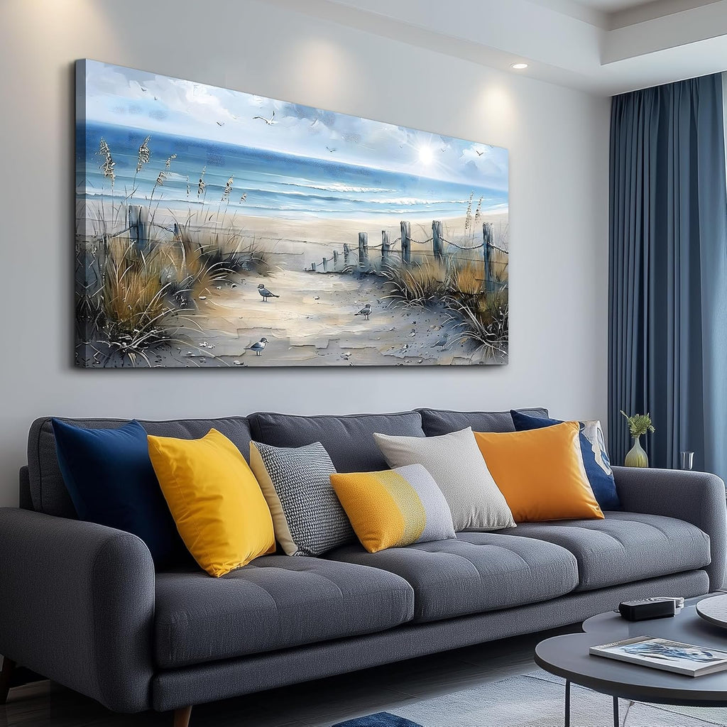 FUHAIHUA Canvas Wall Art For Living Room Large Wall Decorations For Office Modern Bedroom Wall Decor Beach Pictures Blue Ocean Sea Wave Paintings Artwork Aesthetics Posters Home Decor 30X60 In