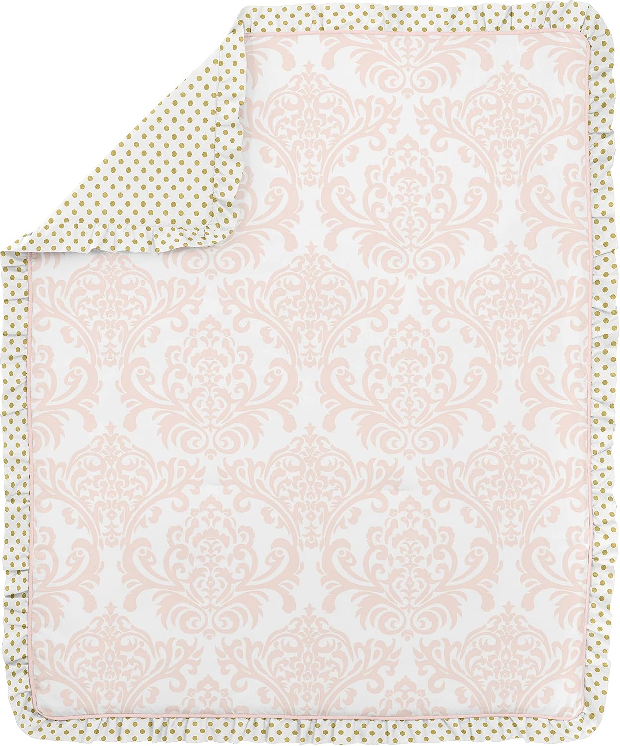 Sweet Jojo Designs Blush Pink White Damask and Gold Polka Dot Amelia Girl Baby Bedding 4 Piece Crib Set
