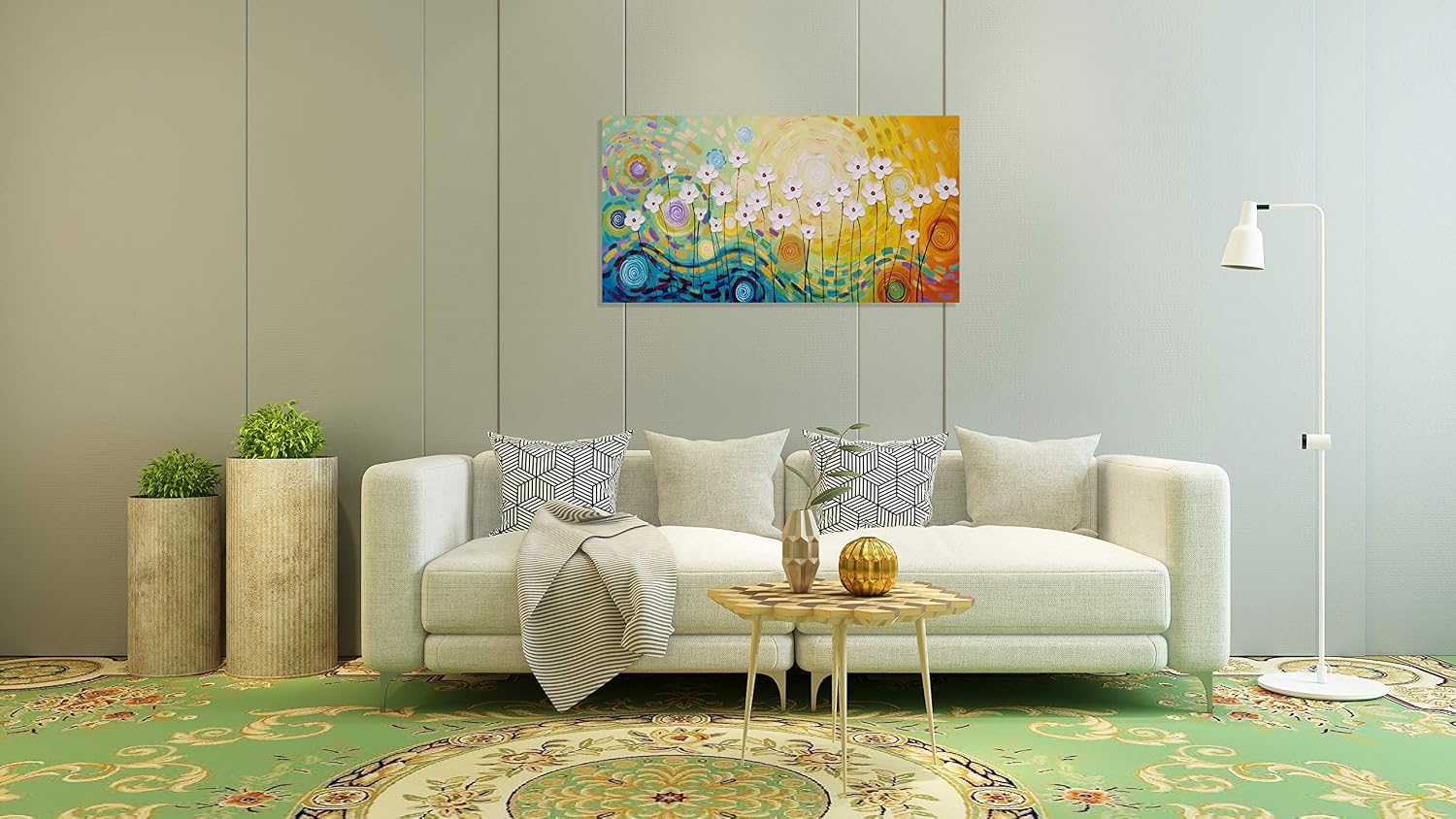 Yihui Arts Hand-Painted Textured Floral Wall Art, Vibrant Abstract Flower Canvas Painting with Thick Textures, Modern Boho Decor for Living Room Bedroom, Colorful Blooming Daisy Artwork