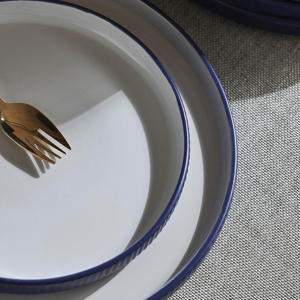 Christian Siriano Laro 12-Piece Stoneware Dinnerware Set, Plates and Bowls Set, Microwave and Dishwasher Safe, Dish Set for 4, Dark Blue