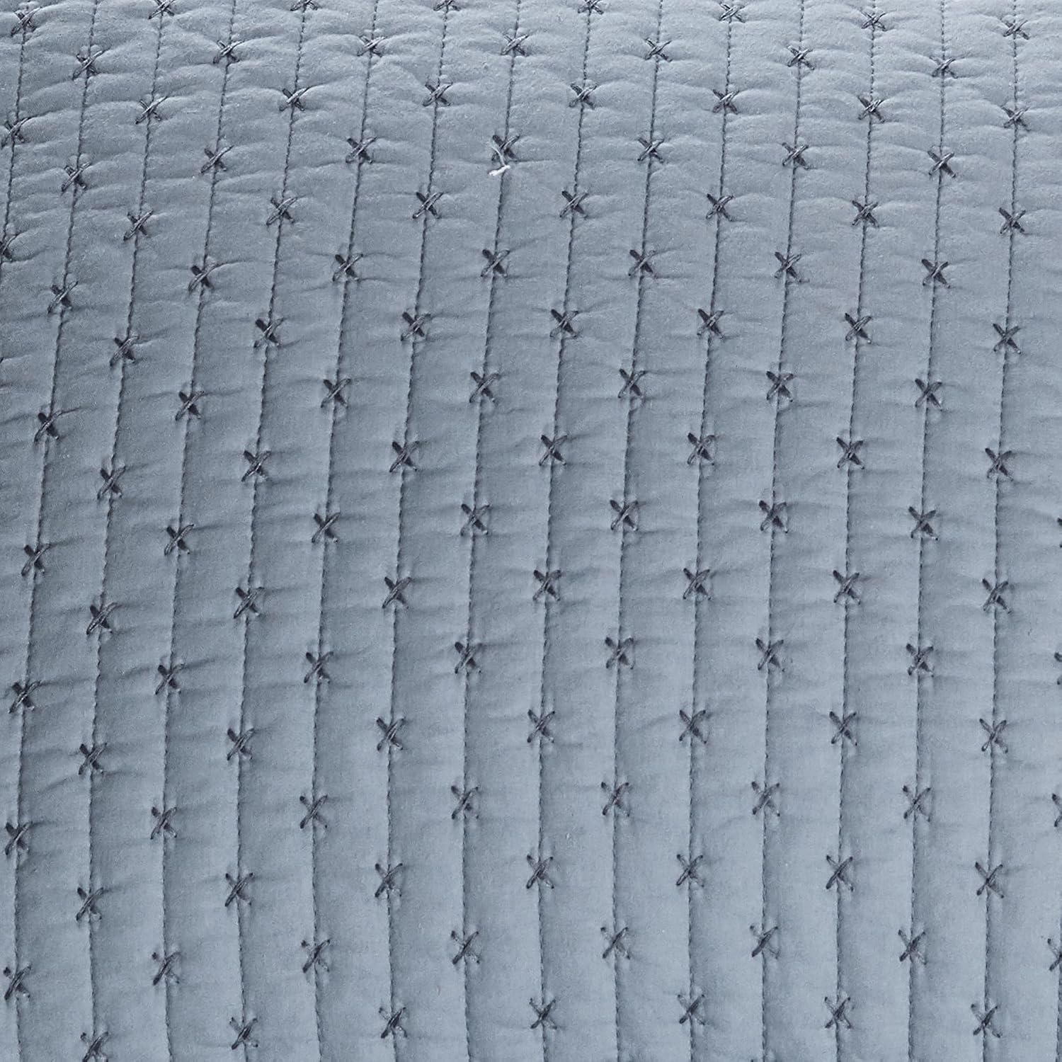 Levtex Home - Cross Stitch Chambray Quilt Set - Full/Queen Quilt + Two Standard Pillow Shams - Cross Stitched Pattern - Quilt Size (88x92in) and Pillow Sham Size (26x20in) - Reversible - Cotton Fabric