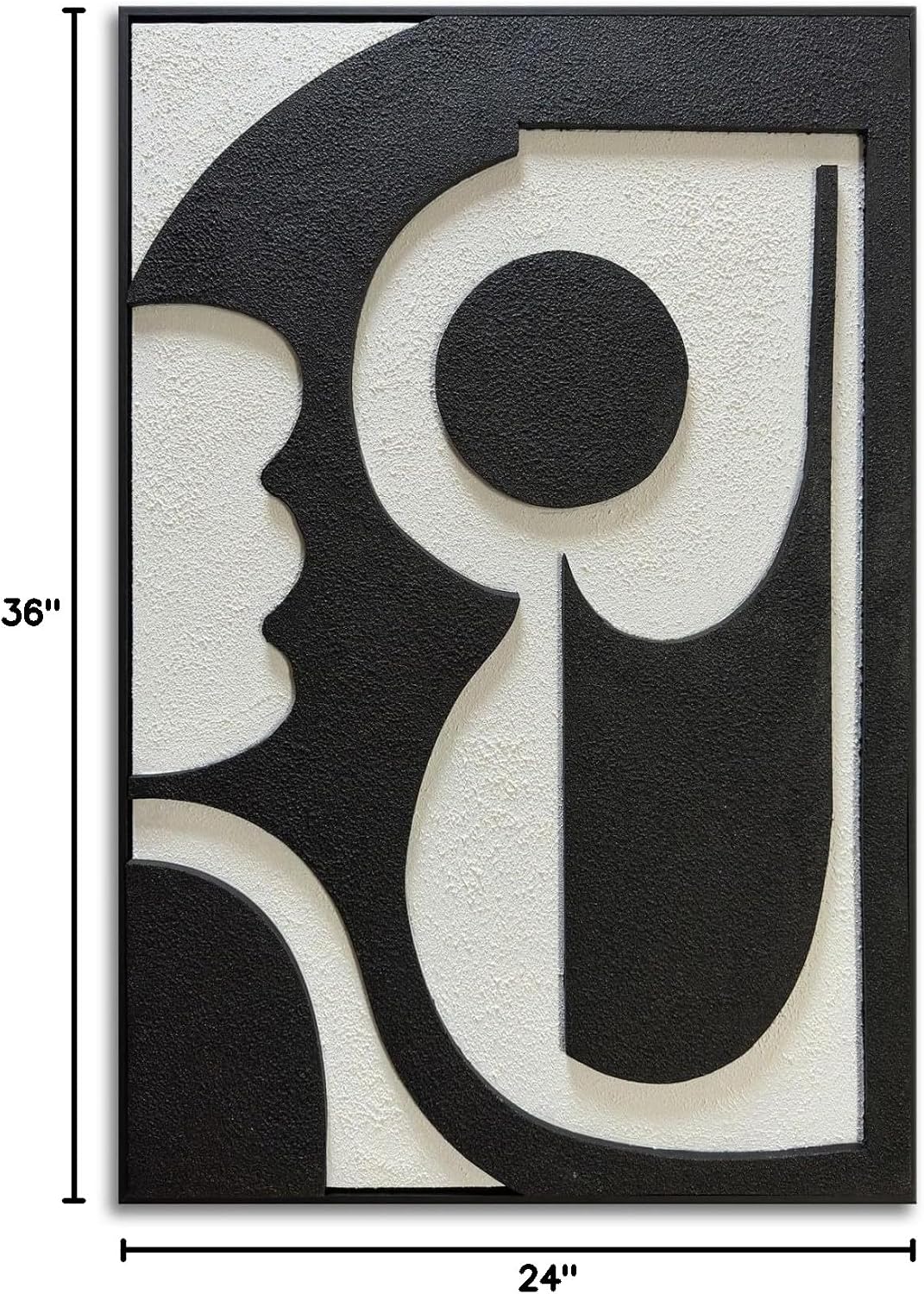 zoinart Minimalist Black and White Thick Textured Plaster Wall Art, Black White Framed Artwork Wall for Home Decor, Modern Monochrome Relief Art